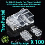 Cat 6A RJ45 Modular Plug (Three-Piece Suit), UTP Network Connector for Solid