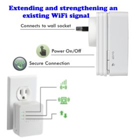 WiFi Booster for Mobile amplifies WiFi coverage for mobile devices in the home by extending and strengthening an existing WiFi signal, giving you the ability to enjoy an improved wireless experience on iPads and Android tablets, smartphones, netbooks and e-readers.